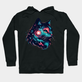 Cute Colorful Cosmic Cat in Stars Hoodie